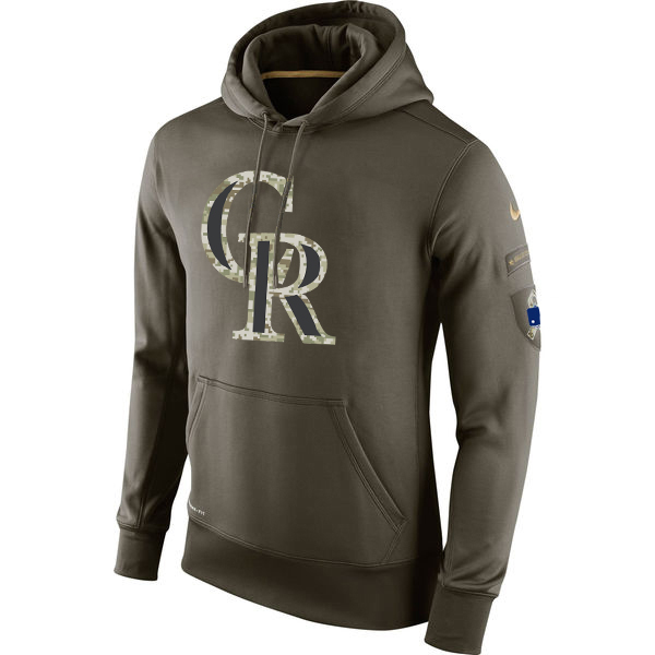 MLB Men Colorado Rockies Nike Olive Salute To Service KO Performance Hoodie Green->cleveland indians->MLB Jersey